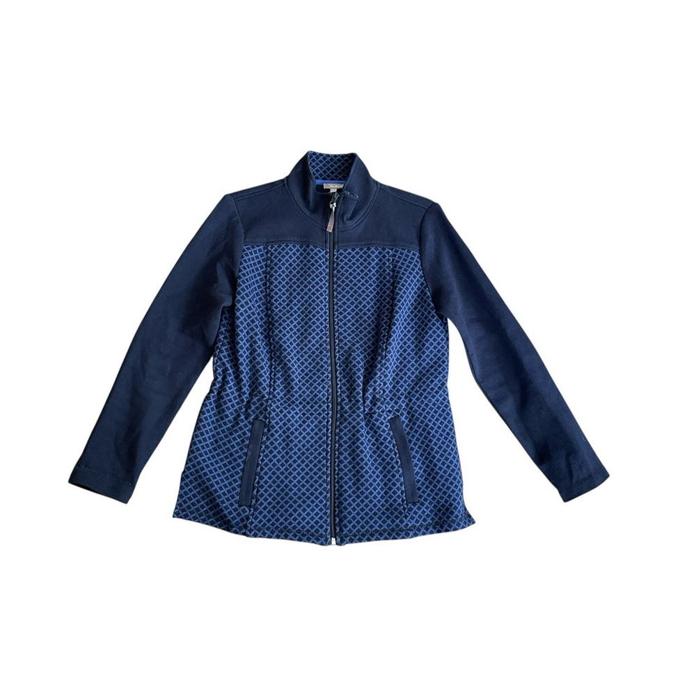 Talbots Jacket Women Small Blue Lattice Check Full Zip Workout Gym Active